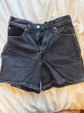 Everlane Washed Black A-Line Dad Denim Shorts